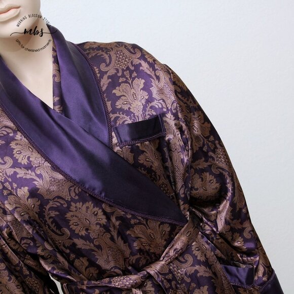 Design Studio Floral Brocade Pajama & Robe Set Tassel Tie Purple Golden Women S - Picture 11 of 16